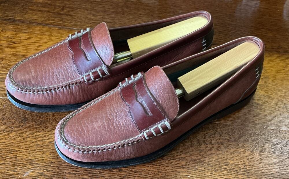 H.S. Trask Bozeman Penny Loafer Burgundy Brown Leather Moc Toe Mens Size 8.5